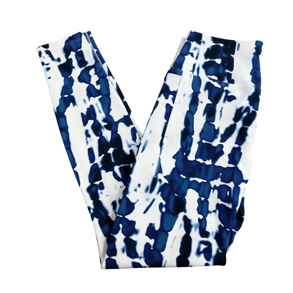 CALLA Tie Dye Ribbed Pocket Leggings Womens Size L Blue Active Gym Yoga